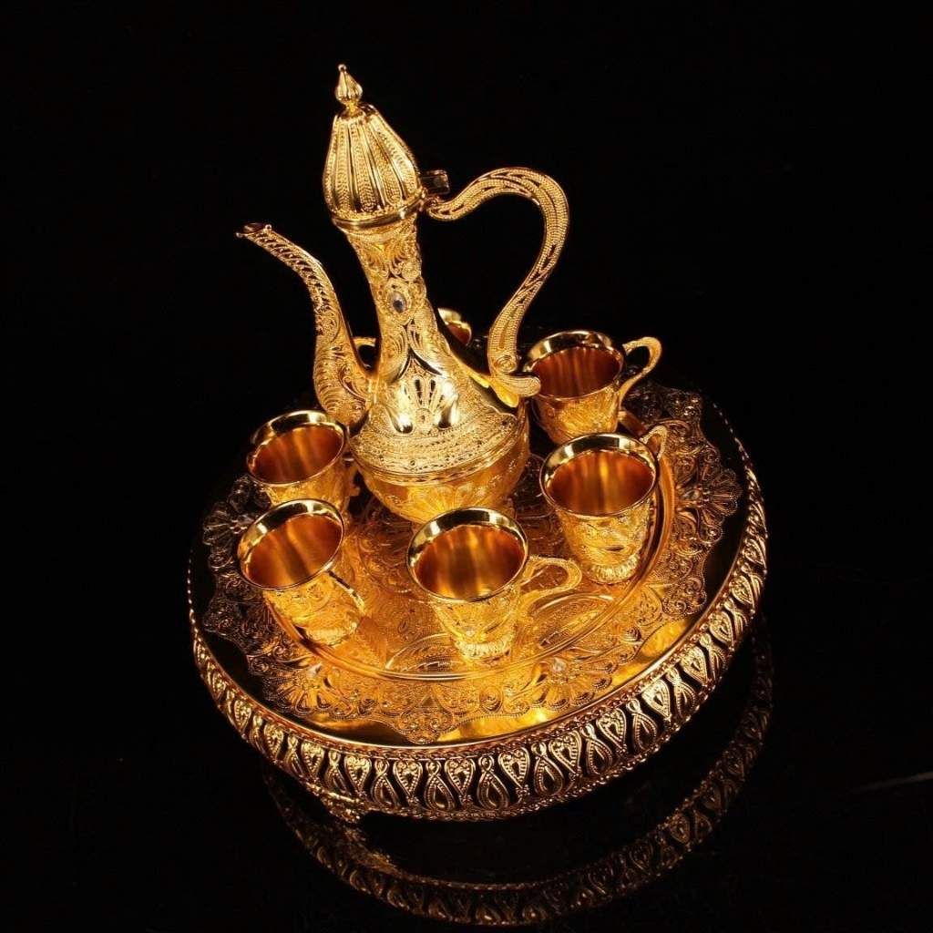  Bộ Bình Ly Đồng Mạ Vàng Hoàng Gia Kèm Khay BKMECN-10299 
