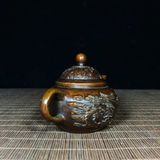  Ấm Trà Đồng Đỏ Chạm Rồng Vờn Mây Giả Cổ Sưu Tầm BKMECN-10303 