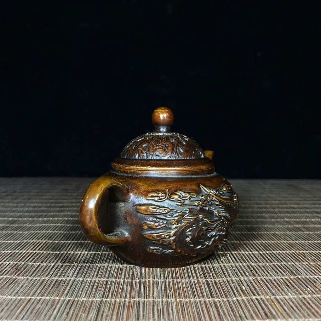  Ấm Trà Đồng Đỏ Chạm Rồng Vờn Mây Giả Cổ Sưu Tầm BKMECN-10303 