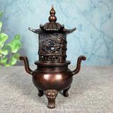  Lư Xông Trầm Bằng Đồng Hình Tháp Lầu Chạm Rồng Cổ Sưu Tầm BKMECN-10307 