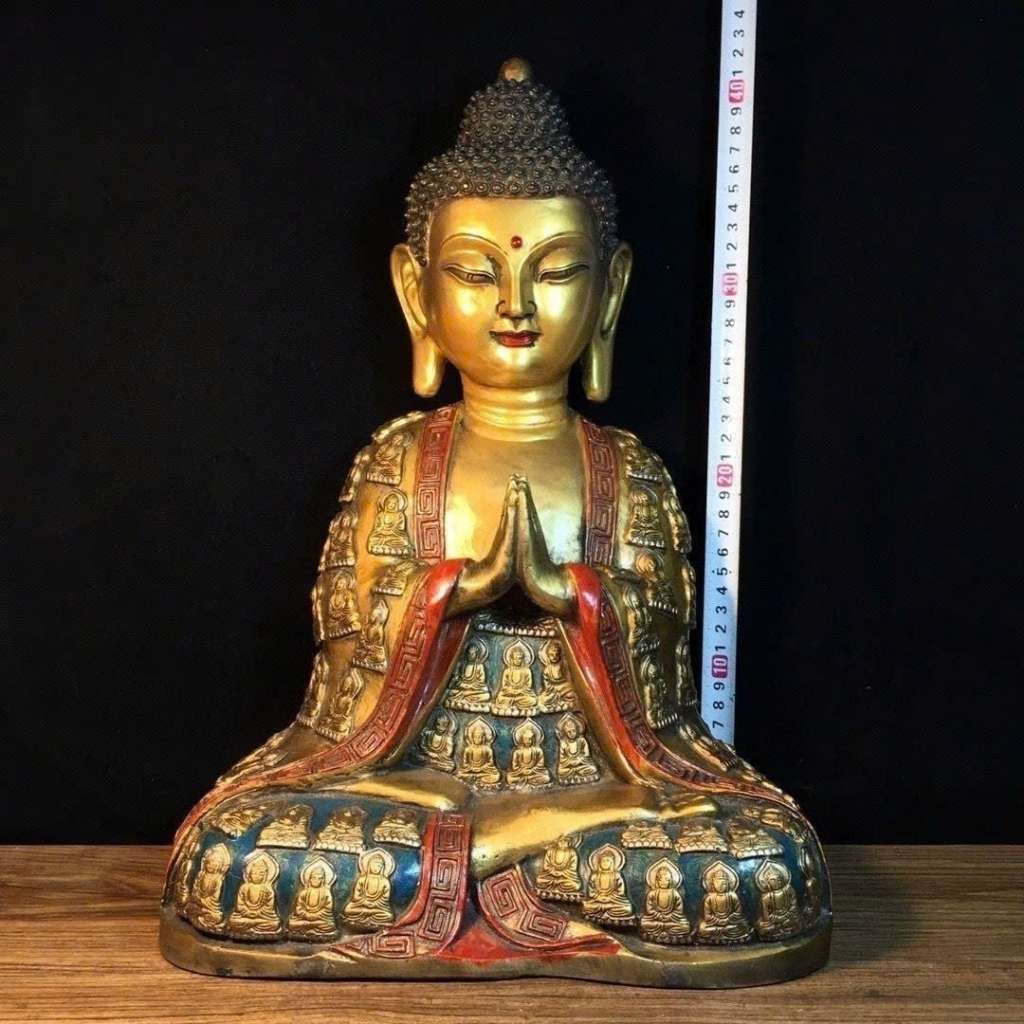 Tượng Phật Vạn Phật Bằng Đồng Sơn Son Tọa Thiền Chắp Tay BKMECN-10316 