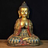  Tượng Phật Vạn Phật Bằng Đồng Sơn Son Tọa Thiền Chắp Tay BKMECN-10316 