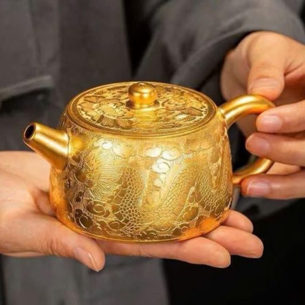  Ấm trà gốm mạ vàng hoạ tiết rồng BKCECN-10592 
