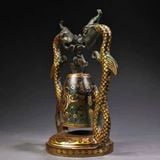  Chuông Đồng Cổ Đặt Giá Treo Song Long Khảm Vàng BKMECN-10362 