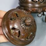  Lư Xông Trầm Đồng Đỏ Giả Cổ Dáng Chân Quỳ Họa Tiết Cổ BKMECN-10365 