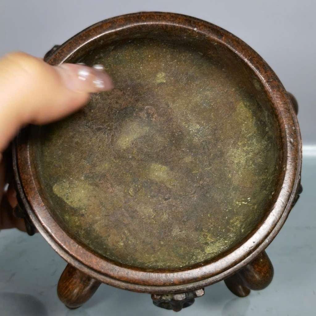 Lư Xông Trầm Đồng Đỏ Giả Cổ Dáng Chân Quỳ Họa Tiết Cổ BKMECN-10365 