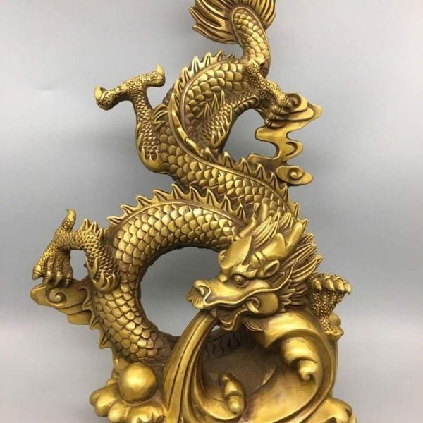  Tượng Rồng Bằng Đồng Thau Phong Thủy “Long Cuộn Vờn Mây” BKMECN-10367 