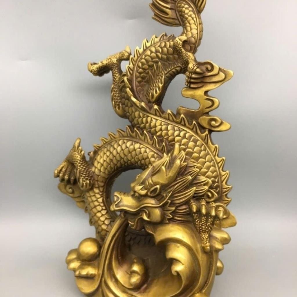  Tượng Rồng Bằng Đồng Thau Phong Thủy “Long Cuộn Vờn Mây” BKMECN-10367 