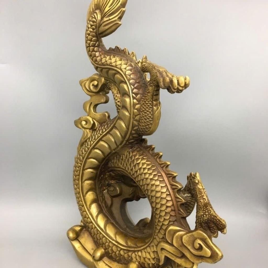  Tượng Rồng Bằng Đồng Thau Phong Thủy “Long Cuộn Vờn Mây” BKMECN-10367 