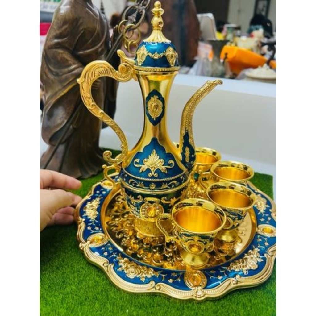  BỘ LY ĐỒNG HOÀNG GIA DÁNG CAO – XANH MẠ VÀNG 18K BKMECN-10372 