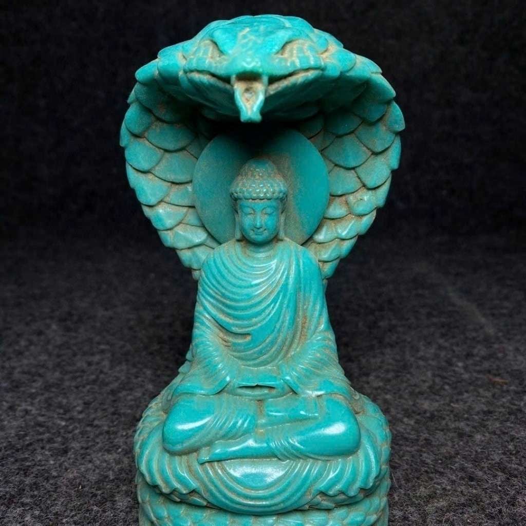  Bộ Quà Tặng Sưu Tầm Ấm Rượu Đồng Tím Chữ “Phúc” & Tượng Phật Đá Ngọc Xanh  BKMECN-10381 