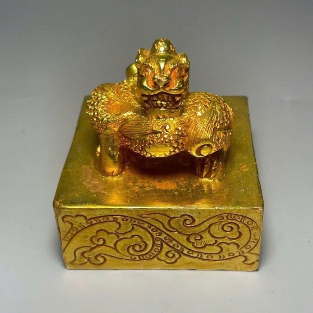  Ấn Triện Bằng Đồng Mạ Vàng Tạo Hình Tỳ Hưu BKMECN-10382 