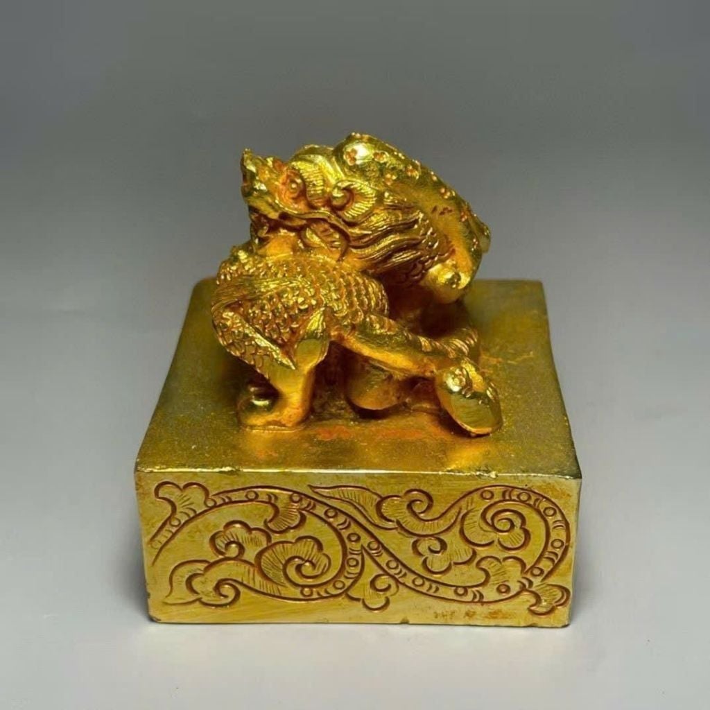  Ấn Triện Bằng Đồng Mạ Vàng Tạo Hình Tỳ Hưu BKMECN-10382 