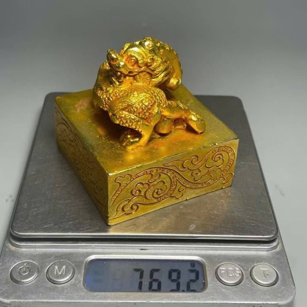  Ấn Triện Bằng Đồng Mạ Vàng Tạo Hình Tỳ Hưu BKMECN-10382 