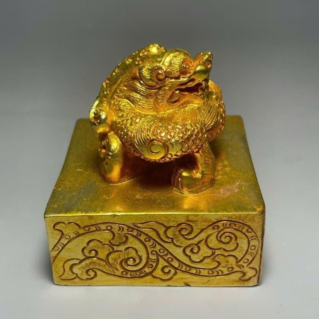 Ấn Triện Bằng Đồng Mạ Vàng Tạo Hình Tỳ Hưu BKMECN-10382 