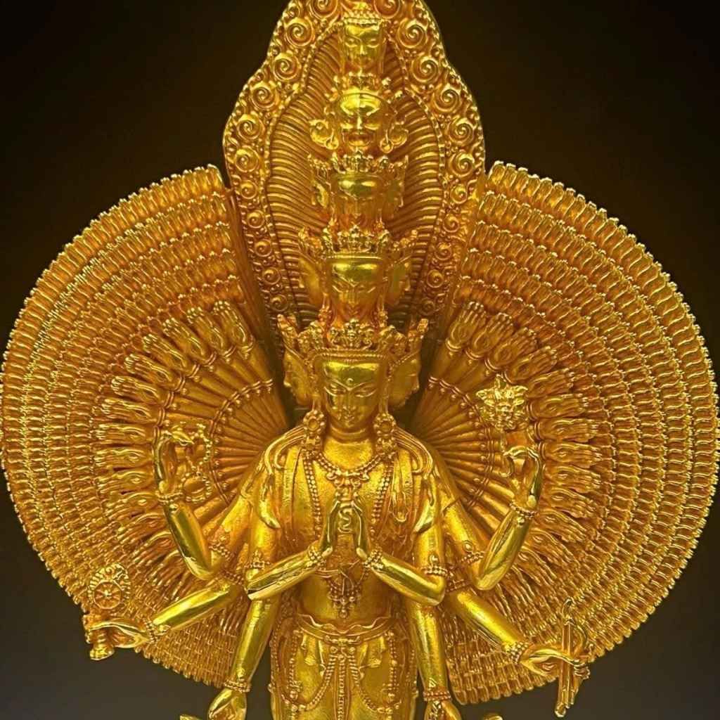  Tôn Tượng Bồ Tát Quán Thế Âm Thiên Thủ Bằng Đồng Mạ Vàng 24K BKMECN-10385 