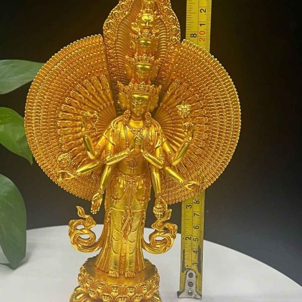  Tôn Tượng Bồ Tát Quán Thế Âm Thiên Thủ Bằng Đồng Mạ Vàng 24K BKMECN-10385 