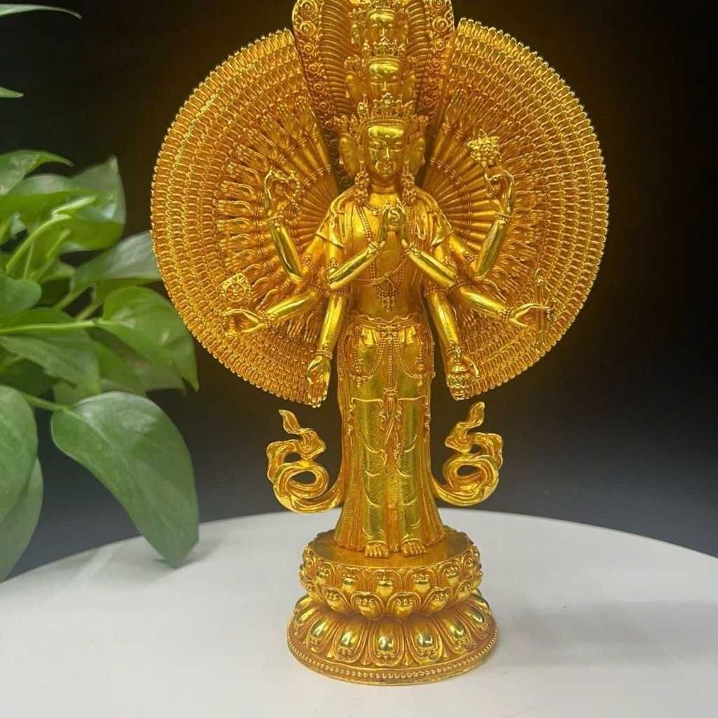  Tôn Tượng Bồ Tát Quán Thế Âm Thiên Thủ Bằng Đồng Mạ Vàng 24K BKMECN-10385 