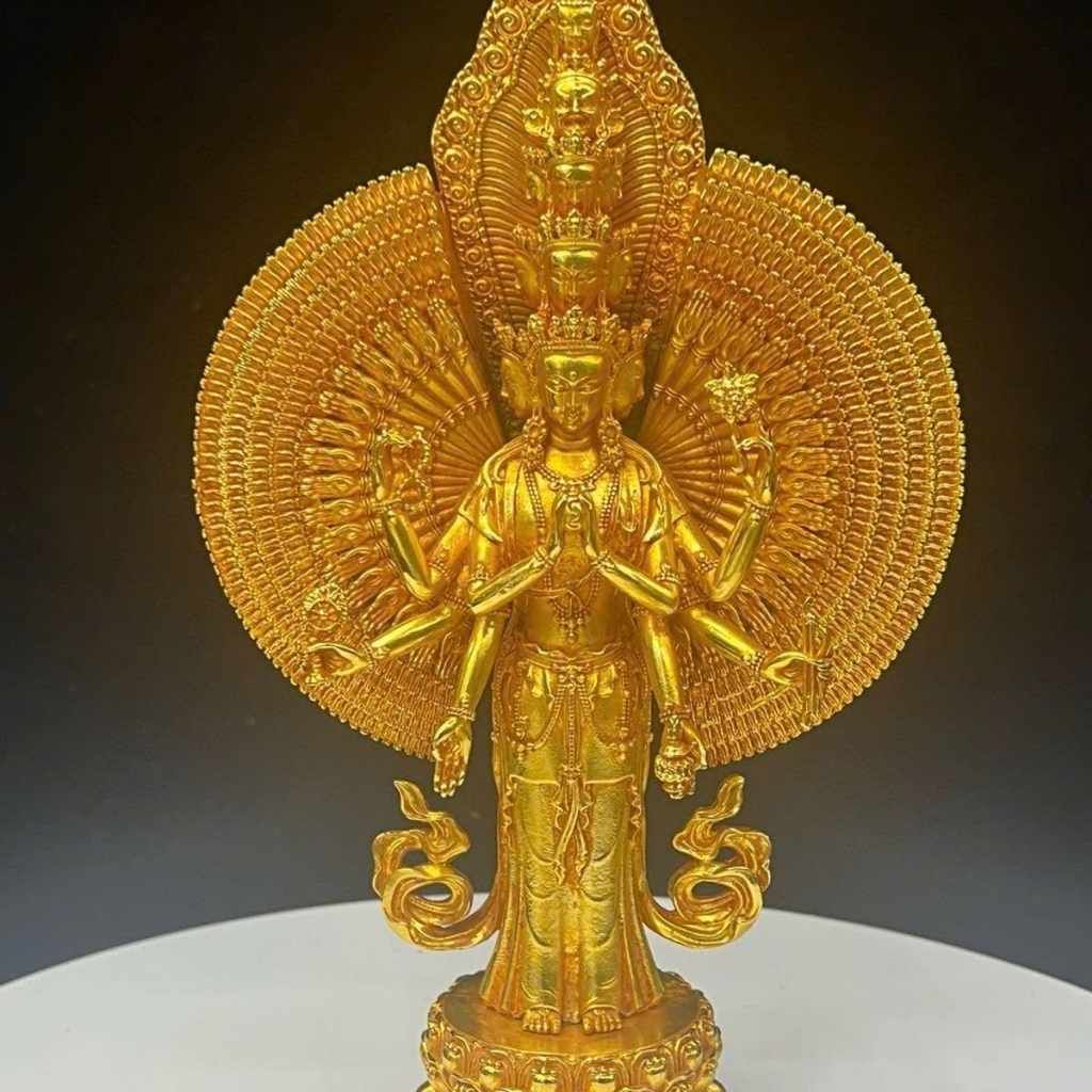  Tôn Tượng Bồ Tát Quán Thế Âm Thiên Thủ Bằng Đồng Mạ Vàng 24K BKMECN-10385 