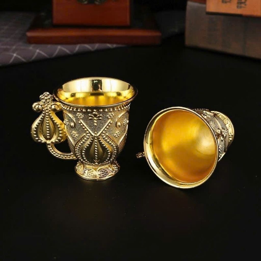  Bộ Bình Cung Đình Kèm 6 Ly Và Khay Tròn Bằng Đồng Vàng BKMECN-10387 