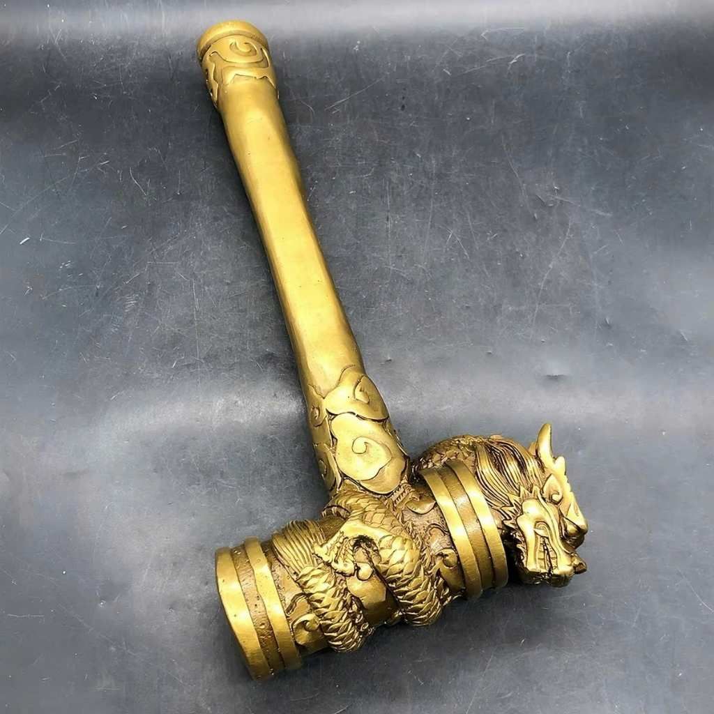  Búa Phong Thủy Trấn Trạch Bằng Đồng Vàng Nguyên Khối Chạm Đầu Rồng BKMECN-10392 