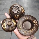  Bát Trà Cung Đình Bằng Đồng Hun Nâu Chạm Nổi Hàn Tương Tử Sưu Tầm BKMECN-10393 