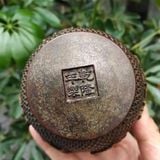 Hũ Đồng Tròn Có Nắp Chạm Họa Tiết Đan Mây Và Phù Điêu Song Hổ Dát Vàng BKMECN-10394 
