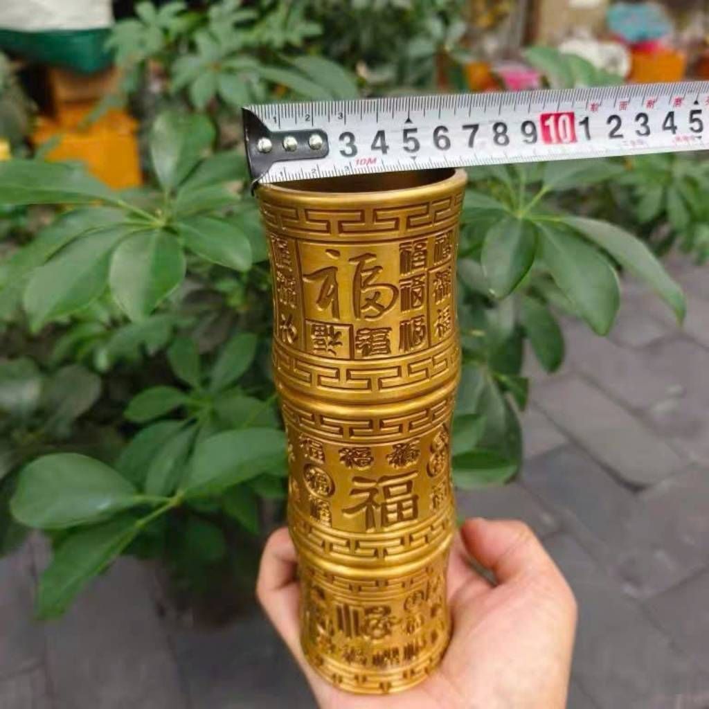  Ống Đựng Hương Bằng Đồng Vàng Chạm Nổi Bách Phúc Cổ Điển BKMECN-10395 