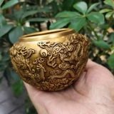  Hũ Trà Bằng Đồng Vàng Chạm Nổi Họa Tiết Lưỡng Long Chầu Nguyệt Sưu Tầm BKMECN-10396 