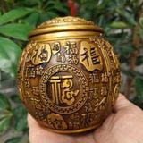  Hũ Trà Đồng Vàng Chạm Nổi Bách Phúc Cổ Điển Sưu Tầm BKMECN-10397 