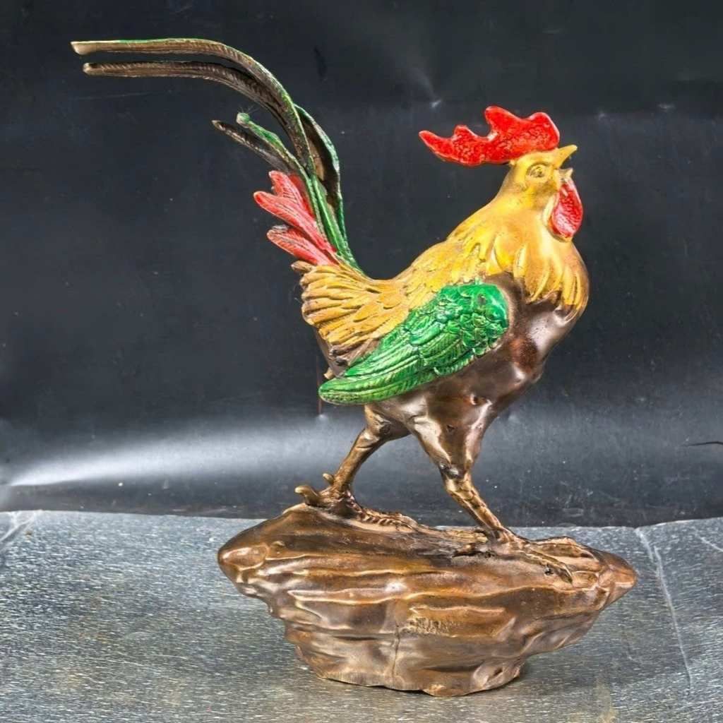  Tượng Gà Trống Đồng Pháp Lam Dẫm Tiền Cổ Phong Thủy BKMECN-10400 
