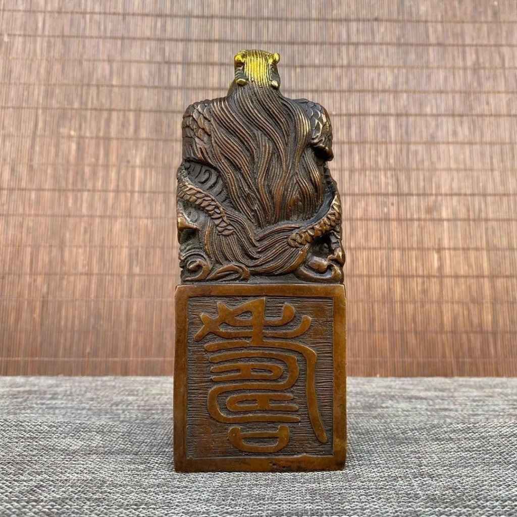  Ấn Triện Tam Long Trầm Hương Bằng Đồng Hun Cổ Điểm Kim BKMECN-10402 