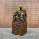  Ấn Triện Tam Long Trầm Hương Bằng Đồng Hun Cổ Điểm Kim BKMECN-10402 