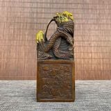  Ấn Triện Tam Long Trầm Hương Bằng Đồng Hun Cổ Điểm Kim BKMECN-10402 