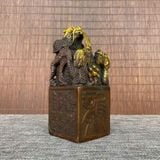  Ấn Triện Tam Long Trầm Hương Bằng Đồng Hun Cổ Điểm Kim BKMECN-10402 
