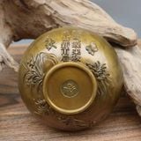  Bát Trà Đồng Vàng Cổ Chạm Nổi Họa Tiết Mai Nhạn Kèm Thơ Thư Pháp BKMECN-10405 