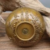  Bát Trà Đồng Vàng Cổ Chạm Nổi Họa Tiết Mai Nhạn Kèm Thơ Thư Pháp BKMECN-10405 