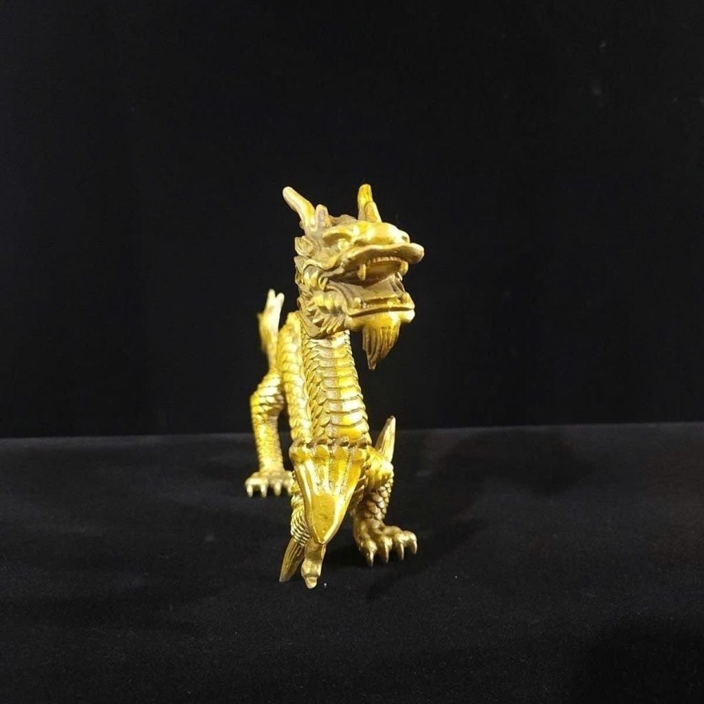  Tượng Hoàng Long Vờn Mây Bằng Đồng Vàng Nguyên Khối BKMECN-10406 