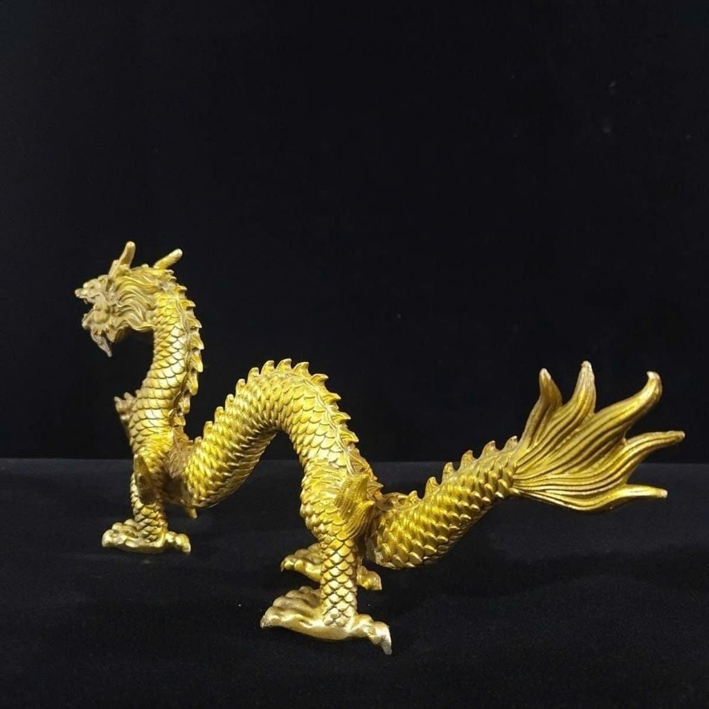  Tượng Hoàng Long Vờn Mây Bằng Đồng Vàng Nguyên Khối BKMECN-10406 