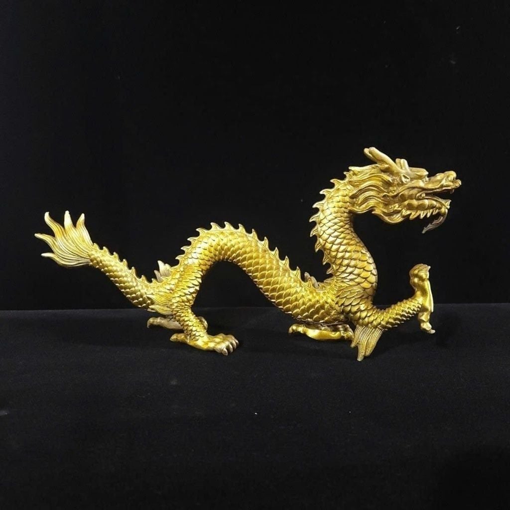  Tượng Hoàng Long Vờn Mây Bằng Đồng Vàng Nguyên Khối BKMECN-10406 