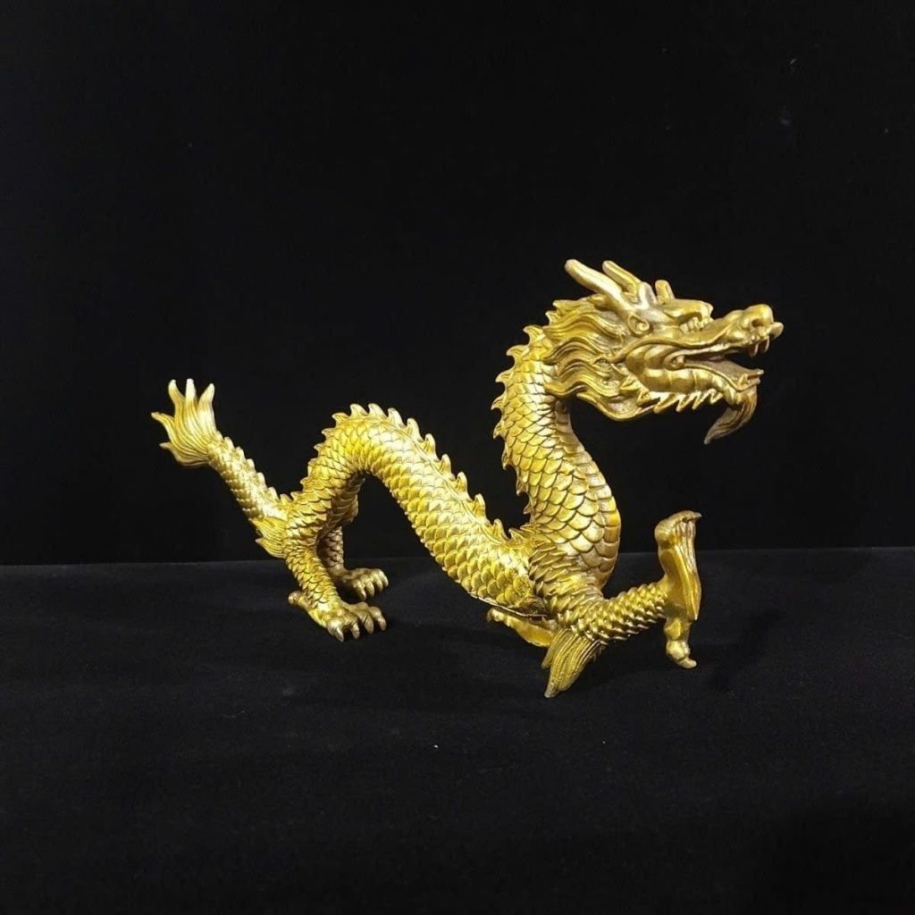  Tượng Hoàng Long Vờn Mây Bằng Đồng Vàng Nguyên Khối BKMECN-10406 