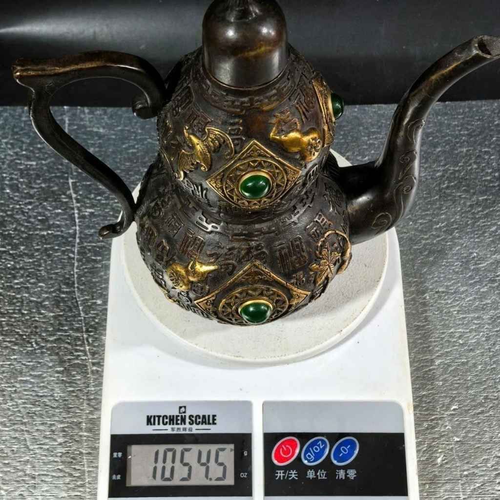  Bình Hồ Lô Đồng Hun Khảm Ngọc Bích Điểm Sắc Vàng Chạm Chữ Bách Phúc BKMECN-10408 