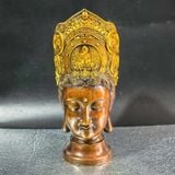  Tượng Đầu Phật Bà Quan Âm Đội Mão Ngũ Trí Bằng Đồng Hun  BKMECN-10409 