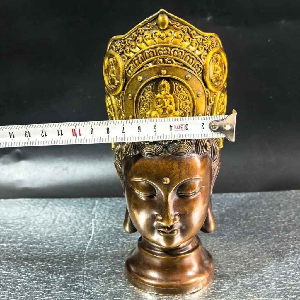  Tượng Đầu Phật Bà Quan Âm Đội Mão Ngũ Trí Bằng Đồng Hun  BKMECN-10409 