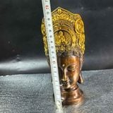  Tượng Đầu Phật Bà Quan Âm Đội Mão Ngũ Trí Bằng Đồng Hun  BKMECN-10409 