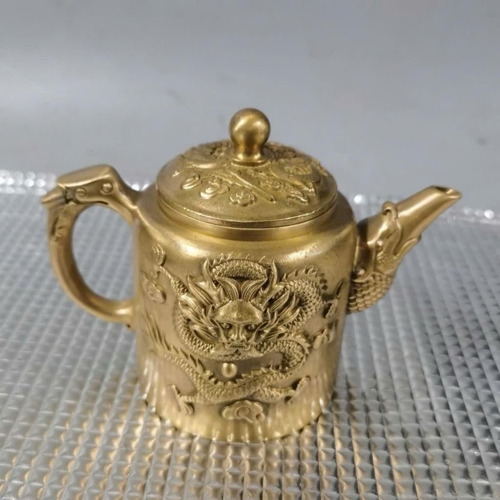  Ấm Trà Đồng Vàng Cổ Chạm Nổi Long Phụng Cát Tường BKMECN-10410 