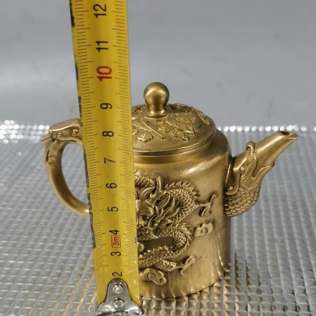  Ấm Trà Đồng Vàng Cổ Chạm Nổi Long Phụng Cát Tường BKMECN-10410 