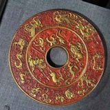  Đĩa Bằng Đồng Sơn Son Điểm Kim Chạm Nổi Họa Tiết Cổ Điển BKMECN-10411 