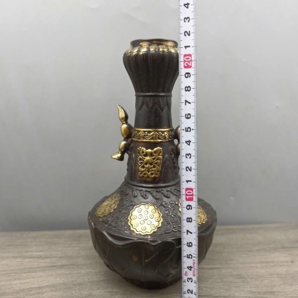  Bình Hoa Đồng Hun Nâu Cổ Điểm Kim Hai Tai Quai BKMECN-10412 