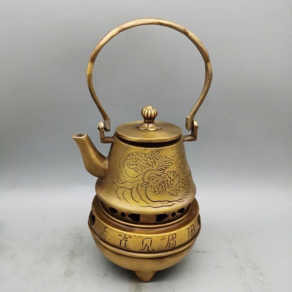  Bộ Bếp Trà Phụng Hoàng Bằng Đồng Vàng Cổ Điển BKMECN-10419 